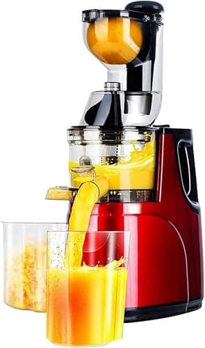 Extracteur de jus professionnel pour fruits et légumes entièrement automatique avec grande goulotte d'alimentation pour une séparation efficace des résidus, idéal pour un usage domestique