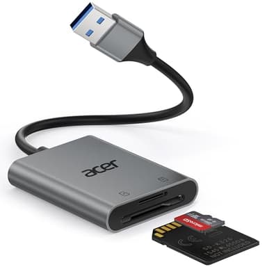 Acer Lecteur de Carte SD USB 3.0 avec câble, SD Card Reader pour Appareil Photo en Aluminium UHS-I, Adaptateur Micro SD USB, Compatible avec SDXC, Micro SDHC,TF,Ordinateur Portable, caméra de Chasse