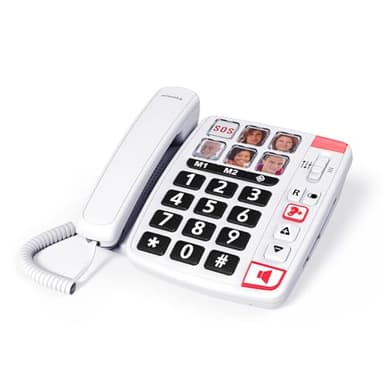 SWISSVOICE - Xtra 1110 - Téléphone Fixe Filaire - Larges Touches - 6 Touches Mémoires Avec Photo - Sonneries Extra Fortes - Indicateur Lumineux - Audio Boost - Compatible Aides Auditives - Blanc