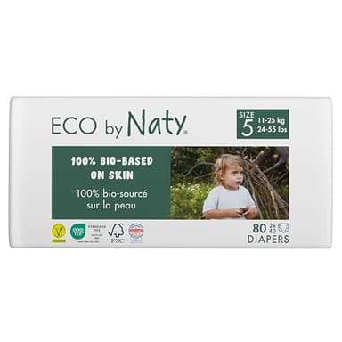 ECO by Naty Couches Ecologiques pour Bébé - Couches écologiques à base de plantes, parfaites pour la peau sensible de bébé et qui empêchent les fuites (Taille 5 - 80 couches)