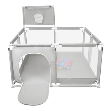 Parc Bebe, Parc Bébé Avec Tapis, Parc Bébé en Tissu Oxford, Petit Parc Enfant avec Barrières, Parc De Jeux Bébé pour Appartement Avec Balle-126 * 126 * 66 cm-gris clair