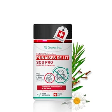 SOS PRO Punaises de Lit Concentré - Traitement PRO d'origine végétale Concentré à diluer, 100m² de surface traitée - Sereni-d SWISS LAB