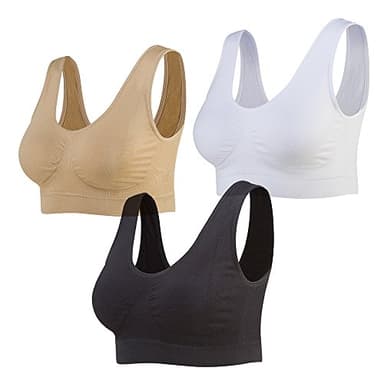 Lemef Soutiens-Gorge de sans Couture Sport Yoga sans Armature avec Coussinets Amovibles pour Femmes, Blanc & Noir & Beige, XXL