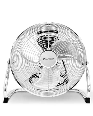 Pro Breeze Ventilateur de Sol 30,5 cm, Grand Diamètre Réglable, 50W, 3 Vitesses, Ventilateur Puissant Professionnel pour Chantier, Brasseur d'Air Design Industriel Métallique Inox