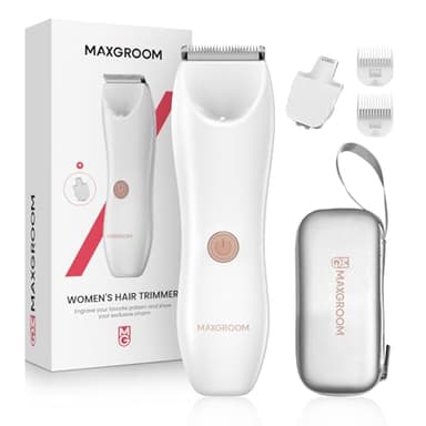 MAXGROOM Tondeuse Corps Femme, 2 en 1 Rasoir Electrique Femme, Sans Douleur Tondeuse Femme Intime, Étanche IPX7 Rechargeable par USB avec Lumière LED pour Aisselles, Aines, Poils Intimes, Bikini