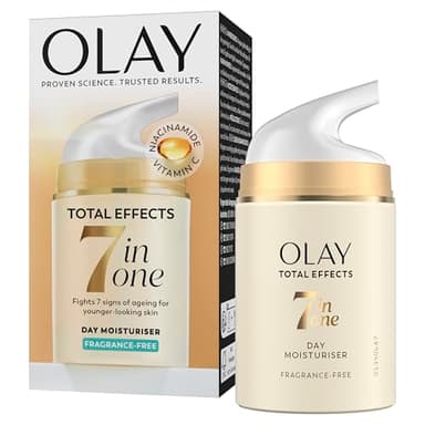 Olay Total Effects 7en1 Crème de Jour Anti-Âge – Crème Hydratante Visage avec Niacinamide & Vitamine C – Cible 7 signes de l’âge pour une peau plus jeune – Sans parfum – 50ml