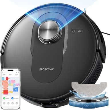 Proscenic Q8 Aspirateur Robot,6000Pa 200Mins Robot Aspirateur Laveur avec Serpillière,Navigation Lidar,Multi-étage Cartographie pour Poils Animaux Tapis Sols Durs,Connecté App Alexa Siri IFTTT