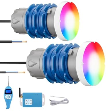 LyLmLe Mini Projecteur Piscine Vissable avec Filetage 1" 1/2, 6W RGB LED Piscine Multicolore Contrôle Synchronisé avec Télécommande & Contrôleur, Ø49mm, 12V AC Lampe pour Piscines Béton SPA, Lot de 2