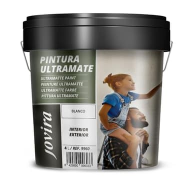 JOVIRA PINTURAS Peinture Ultramate Extérieur/Intérieur Lavable, super couvrant, blanc. (4 Litres, Blanc)