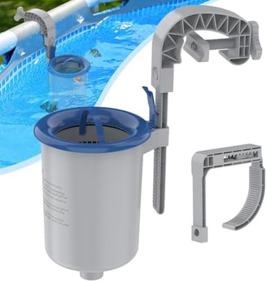 POOLAZA Skimmer de surface pour piscines hors-sol, support mural pour accessoires d'entretien de piscine pour piscines gonflables, piscines tubulaires et à cadre en métal, panier de skimmer flottant –