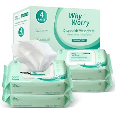 WhyWorry XL Lingettes Nettoyantes pour Adultes, Lingettes Humides Extra Épaisses 20 x 30 cm avec Aloès pour le Corps, Lingettes pour Incontinence et Hygiène Intime, 220 Unité (4 Paquets de 55)