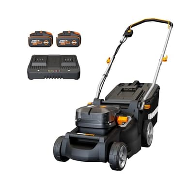 WORX Tondeuse à Gazon sans Fil 40V WG737E, Surface Max de 600 m², Lame de 37cm, Sac de 40L, Coupe jusqu'aux Bordures, 6 Hauteurs de Coupe, Livrée avec 2 Batteries 4Ah et Chargeur Double Rapide