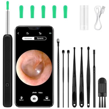 BUTBU Otoscope Oreille, Nettoyeur Oreiller Camera, Nettoyage Oreille, 1080P HD IPX5, Camera Endoscopique avec 6 LED et 14 AccessoiresCompatible Smartphones iOS Android (Noir)