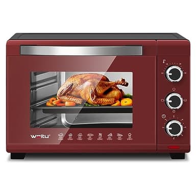 WOLTU Mini Four 28 L, 1600 W, 100-230°C, Minuterie 0-60 min, 3 Modes de Cuisine, Plaque de Cuisson, Grille, Lèchefrite, pour Cuire Rôtir Décongeler Réchauffer, Noir+Rouge