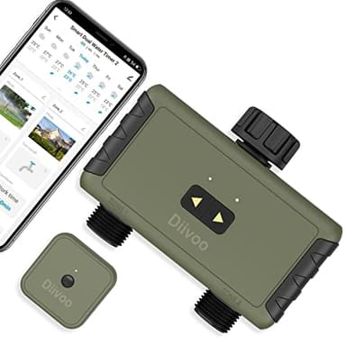 Diivoo Programmateur Arrosage WiFi 2 Voies, Minuteur Arrosage Automatique Intelligent avec hub Wi-FI, Minuterie d'irrigation avec Alexa et Google Home, avec Retard de Pluie et arrosage Manuel