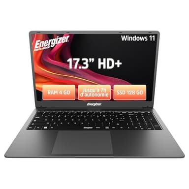 Energizer EnergyBook 17 – PC Portable 17,3" HD+, Intel Celeron, 4 Go RAM, SSD 128 Go, Windows 11, Clavier AZERTY – USB 3.0, HDMI – Ordinateur Laptop Gris Grande Autonomie