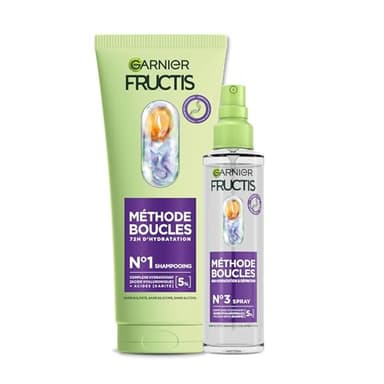 Garnier - Fructis Méthode Boucles - Routine 2 Produits - Shampoing & Spray Hydratant - Enrichie en Acide Hyaluronique & Beurre de Karité - Pour Tous les Types de Boucles