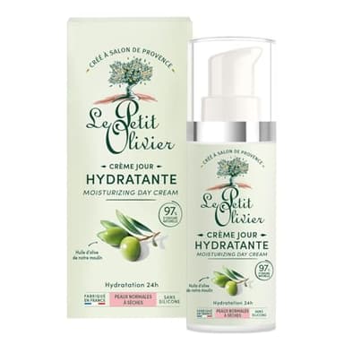 LE PETIT OLIVIER - Soin De Jour - Hydratant - Huile d'Olive - Peaux Normales à Sèches - 97% D'Origine Naturelle - Sans Silicone - Fabriqué en France - 50 ml