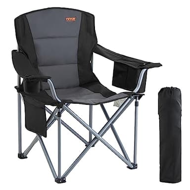 VEVOR Chaise de Camping Pliante en Plein Air 98x63x99 cm Chaise de Pêche Extérieur en INOX Charge 158 kg Siège Pliant Portable Léger avec Porte-Gobelet 3 Sacs de Rangement pour Pique-Nique Randonnée