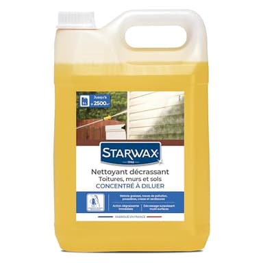 STARWAX - Nettoyant toitures, murs et sols - Concentré à diluer - Nettoie les graisses, les traces -Décapant multi-surfaces - Fabriqué en France - 5L = Jusqu'à 2500 m2