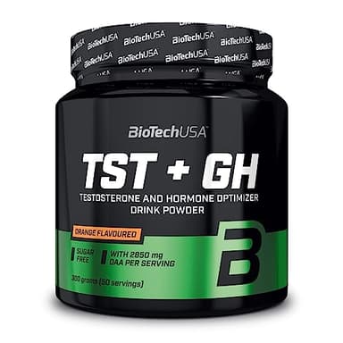 BioTechUSA TST + GH | Testosterone & Hormone Boosting Drink Powder | 2,850mg DAA | Acides aminés, vitamines, minéraux | Sans sucre, sans lactose et sans gluten | 300g | Orange