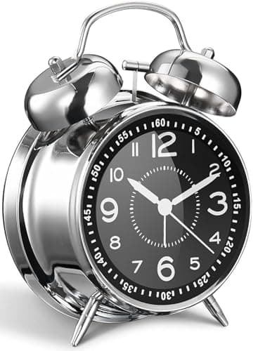 Azyh Réveil fort pour adultes dormeurs lourds, en métal de 10,2 cm, double cloche à piles, pour décoration de chambre, silencieux, sans tic-tac (argenté)
