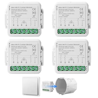 Lot de 4 modules d'interrupteurs intelligents WiFi encastrables pour volet roulant - Avec réglage de la durée de fonctionnement pour rideaux, stores, stores bannes - Compatible Google Home/Smart Life