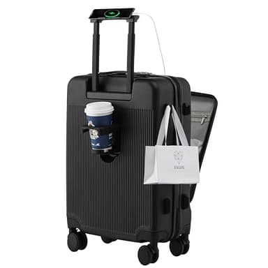 HUIDA TECH Valise de Cabine légère avec Compartiment pour Ordinateur Portable, Serrure TSA, Chargement USB et Porte-gobelet, Carry-on 20 inch, Bagage Extensible avec Porte-gobelet pour
