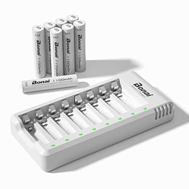 BONAI Chargeur Piles Rechargeable 8 Slots, avec 8 Piles AAA 1100mah à Haute Capacité Ni-Mh Batterie Rechargeable, Faible AutodéCharge - USB Charge Rapide, Protection de Charge Intelligente