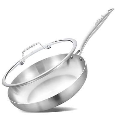 Inqibee Poêle Inox 28 cm avec Couvercle, Acier Inoxydable, Nettoyage Facile au Lave-vaisselle, Compatible Four, Induction, Gaz et Tous Feux - Sans PFAS