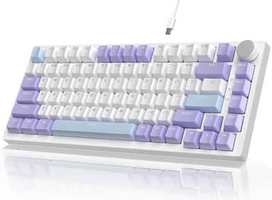 YINDIAO AK820 Clavier Mécanique avec Knob,Disposition 75% ANSI,82 Touches Clavier de Jeu Filaire,5 Mousses Insonorisantes,Hot-Swap,Interrupteur Linéaire,Rétroéclairage RVB,pour PC,Mac (Violet)