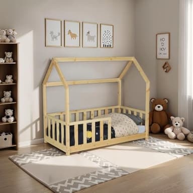 WEBER INDUSTRIES Lit cabane Kiwi 70x140 + 1 sommier + barrière/Naturel