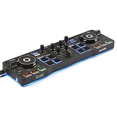 Hercules DJControl Starlight - Contrôleur DJ USB portable à 2 pistes et 8 pads, logiciel Serato DJ Lite, pour PC et MAC