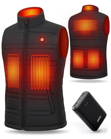 UNBON Gilet Chauffant Homme, Veste Chauffante Homme avec Batterie USB 10000mAh, Doudoune Chauffante Hommes sans Manches avec 3 Températures 6 Zones de Chauffage Électrique pour Moto Chasse, Noir, L