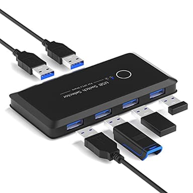 TCNEWCL Commutateur USB 3.0 Switch 2 entrées 4 Sorties, Haute Vitesse 5 Gbps, USB Switch pour 2 PC Partager Clavier Souris Clé USB Disque Dur Externe Imprimante Scanner, 2 Câbles USB 3.0 Inclus