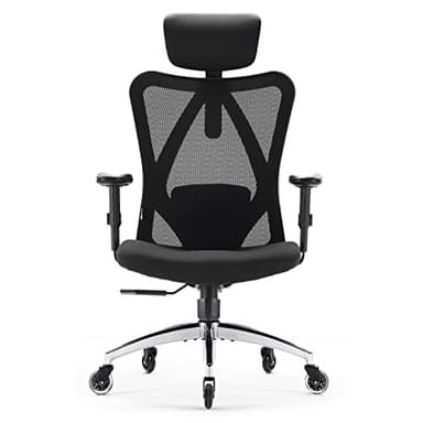 SIHOO Chaise de Bureau Ergonomique, Fauteuil de Pivotant en Maille Avoir Soutien Lombaire et Accoudoir Réglable, Capacité Maximal de 150 KG,Noir