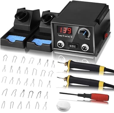 Trsaow Pyrogravure au Bois Professionnel,2 Stylos et 33 Pointes de Fil Machine à Pyrographie 60W LCD Brûleur à Bois 0-750°C Pour Bois, Cuir, Citrouille