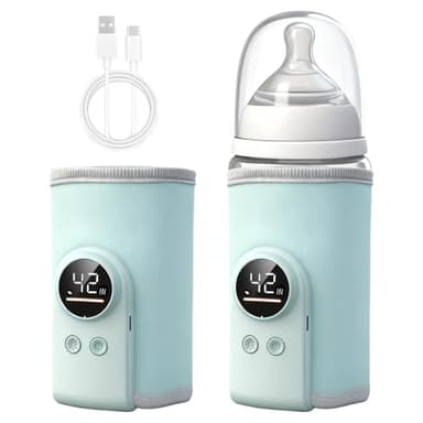 Wxeadu Chauffe-biberon portable plug-in pour bébé en déplacement, 6 températures réglables de 38 à 50 °C, avec écran LCD, bleu ciel