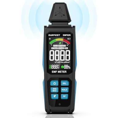 Compteur EMF, DURFIST 5 en 1, détecteur de champ électromagnétique numérique rechargeable pour signaux EF, RF, MF et WiFi, fonctionne avec 5G, tours cellulaires, compteurs intelligents