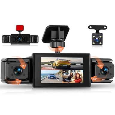 Rimoody 360° Dashcam Voiture, avec 4 x Caméra 1080P Avant et Arrière Gauche Droite, 3" IPS Enregistreur de Voiture Vision Nocturne/Vidéo en Boucle/Moniteur de Stationnement 24H/Aide au Stationnement