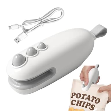 Mini Scelleur,Portable Scelleuse pour Sacs Scelleur Thermique 2 en 1 avec Cutter Coupe Et Scelle Les Sacs Plastiques,Rechargeable Scellant Alimentaire avec Cable USB,Scellant Magnétique (Blanc)