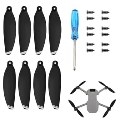 LEEQBCR 8 hélices de Drone, 12 vis + 1 Tournevis, Jeu d'hélices pour vol Silencieux, pales remplaçables pour hélices de Drone (Noir avec Bordure argentée)