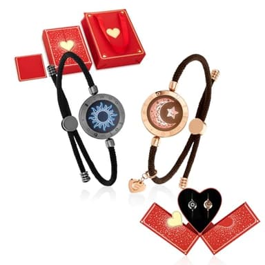 TOTWOO Bracelet Idéal pour les Couples à Distance, Bracelet Connecté avec Fonction Vibration, Nœud Tressé Ajustable, Boîtier en Acier Inoxydable,Lot de 2, Noir,Or Rose,Coffret Cadeau Disponible