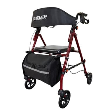DEMERGY® Déambulateur Pliable Léger pour Personnes Âgées avec Siège Épais et Dossier 4 Roues Tout-Terrain Freins Manuels Hauteur Réglable Inclus Sac à Dos Idéal pour Séniors Personnes à Mobilité Rédu