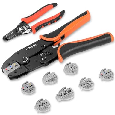KF CPTEC Jeu de 9 Pince a Sertir à Cliquet pour Cosse Électriques,isolées et non isolées,Connecteurs Thermorétractables,Bornes en Nylon,Embouts,connecteur solaire