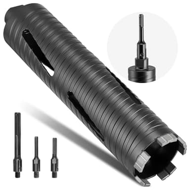 VEVOR Foret Diamant pour Carotteuse, Couronne de Carottage à Sec Diamètre 64 mm et Profondeur de Perçage 241 mm, Filetage Intérieur M16, avec 3 Adaptateurs, Foret Pilote et Clé Hexagonale, Maçonnerie