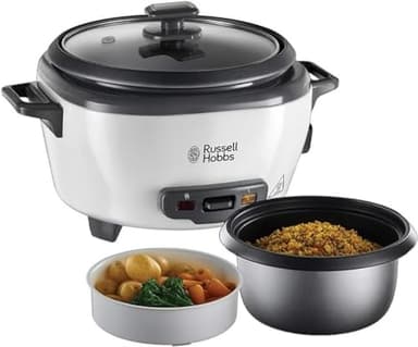 Russell Hobbs Cuiseur de Riz [Moyen] Mijoteuse (0,8L, 4 portions, Idéal aussi pour légumes/poisson etc., cuillère à riz & verre doseur incl., réchauffe, Bol antiadhésif amovible lavable) 27030-56