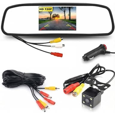 Kit de caméra de recul Wried, moniteur de rétroviseur TFT LCD 4,3 pouces pour voiture avec 4 LED, étanche, vision nocturne, caméra de recul inverse