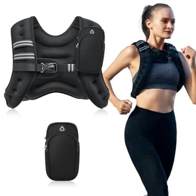 ZELUS Gilet Lesté 7kg Veste Lestée Réglable pour Femmes et Hommes, avec Bande Réfléchissante et Pochette pour Bras pour Entraînement de Musculation à la Maison ou en Salle de Sport, Noir