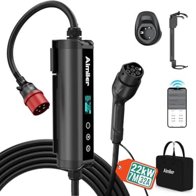 AIMILER Borne de Recharge Véhicules Électrique 22kW 32A Triphasé APP,CE Chargeur Voiture Electrique Type 2 Câble 7M- Wallbox IP66 et Protection RCD - Compatible et Tous Modèles BEV/PHEV